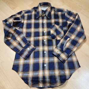 Vintage Weeds Flannel Long Sleeve Button Down Shirt Blue‎ Plaid Boys Sz 14 New